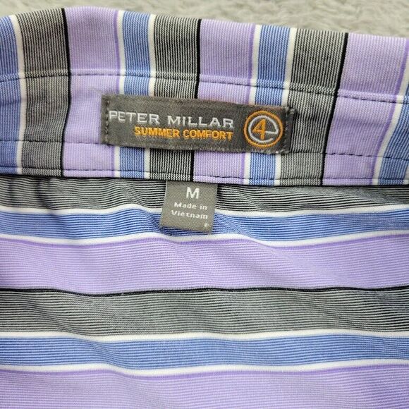 Peter Millar Summer Comfort Polo Shirt Men Medium Purple Striped Performance - Picture 7 of 9